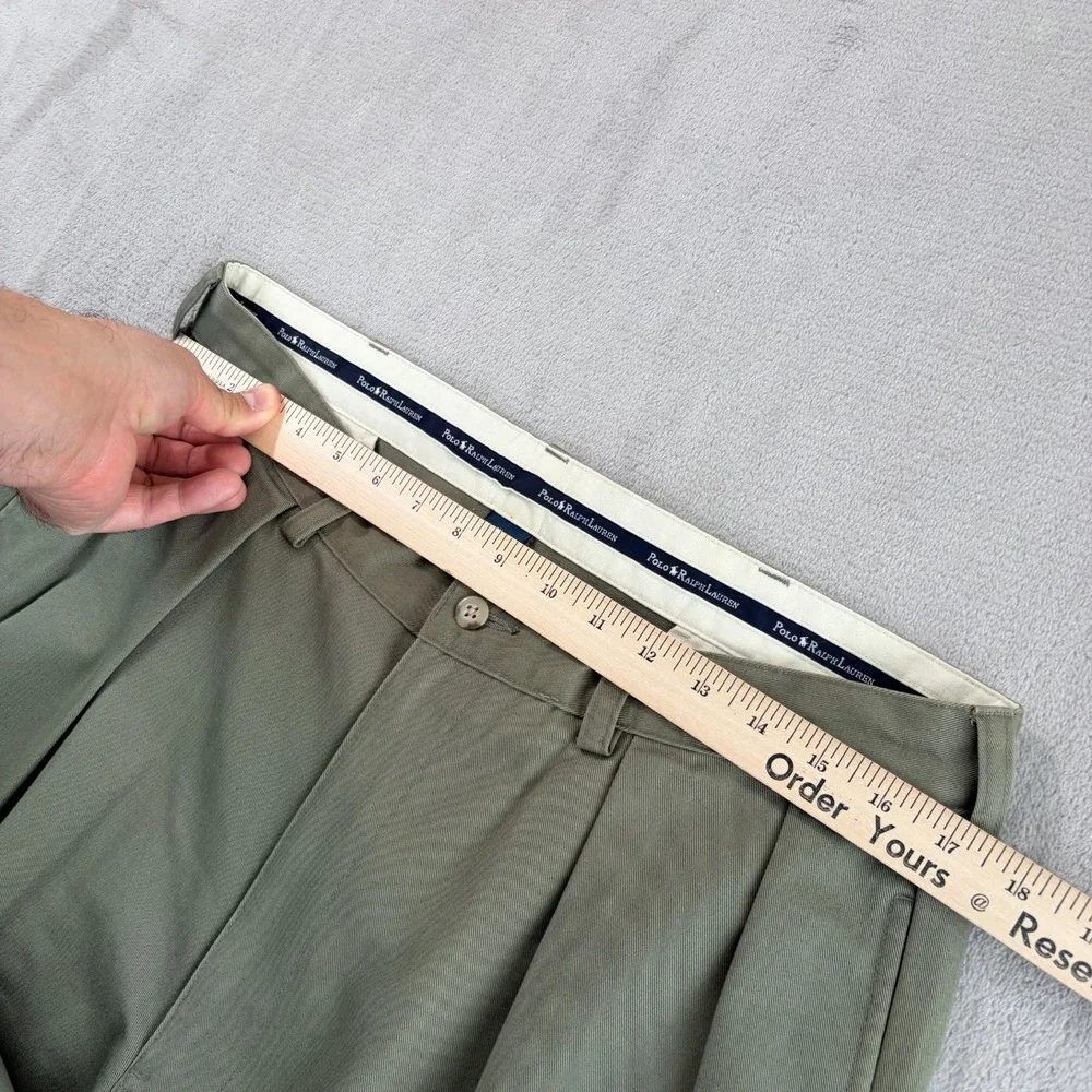 Vintage Polo Ralph Lauren Double Pleated Classic Chino Pants in Olive Men 35x32